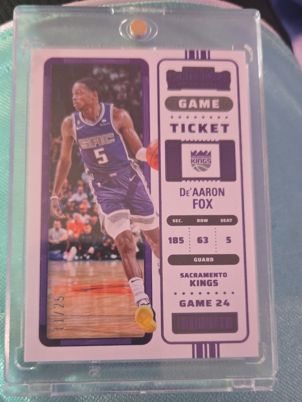 Numbered 11/25 De'aaron Fox Sacremento Kings Panini Contenders Game Ticket